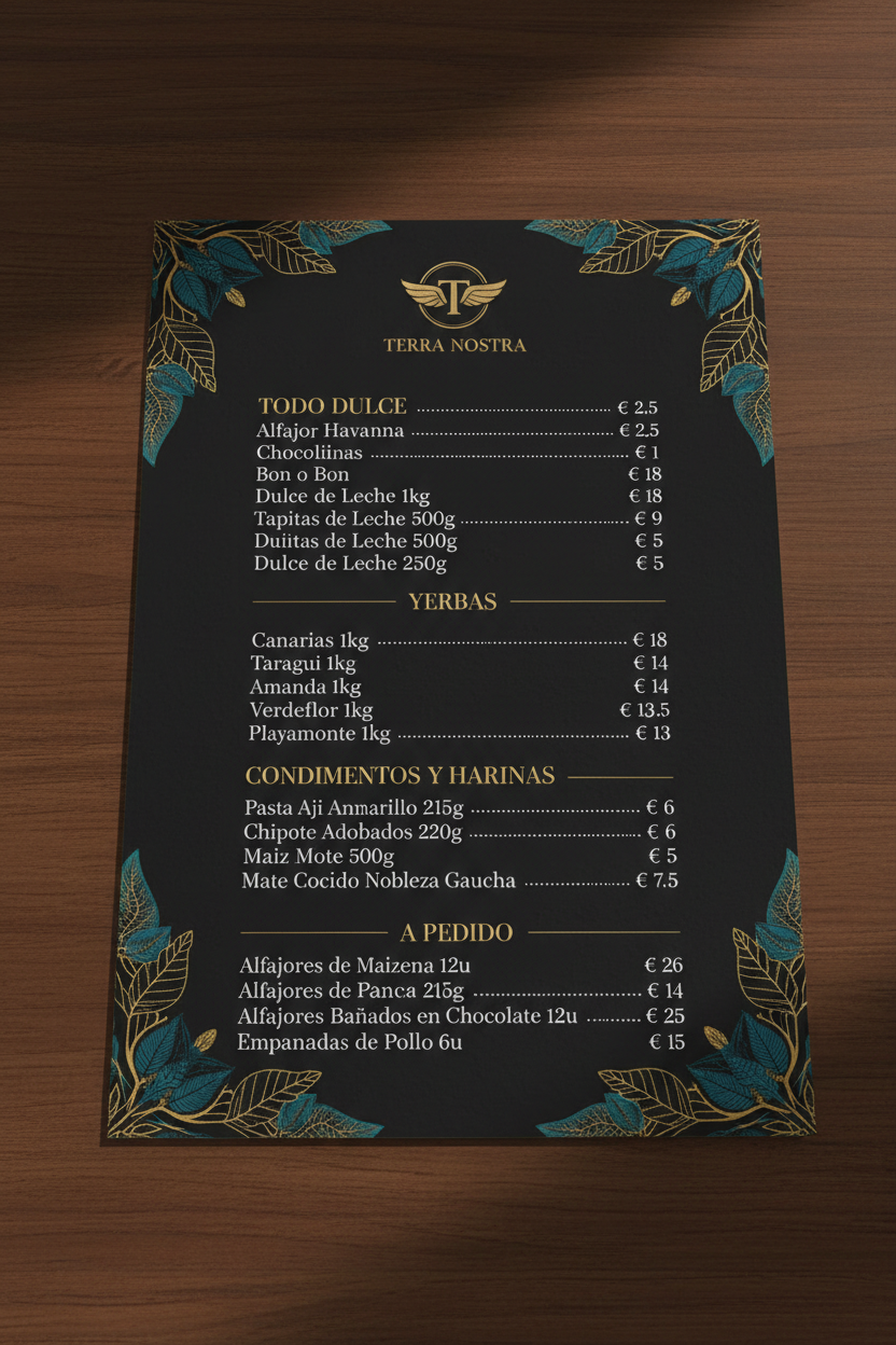 Terra Nostra Menu – без Licores y Vinos